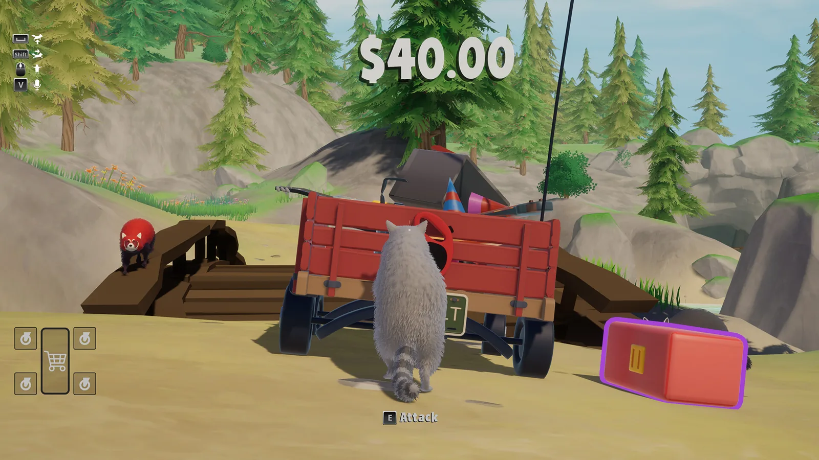 Flat artwork of raccoon characters hauling trash to a wagon in Trash Day.